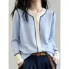 Estilo perezoso color contrastante cuello redondo punto suave cárdigan chic elegante hermoso top para ir al trabajo 2026 Nuevas llegadas de Otoño Mujer