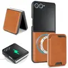 Funda magnética dos en uno compatible con Samsung Z Flip8, funda con ranura para tarjetas Galaxy Flip7, funda de cuero para carga inalámbrica