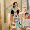 Camisón para Mujer Verano 2025 Nuevo Camisón de Largo Medio Ropa para el Hogar Pijama de Estudiante de Dibujos Animados Estilo Coreano para Vestir