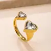 Joias Transfronteiriças Novas de Aço Inoxidável para Homens e Mulheres, Anéis Simples e Modernos de Zircônia Fundida, Anéis Abertos de Coração de Amor Atacado