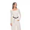 Camiseta de Punto de Manga Larga con Hombros Descubiertos y Protección Solar de Moda para Mujer, Top Corto Ajustado de Verano