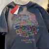 220g Camiseta de Verano Colorida Pareja de Gatos Camiseta para Hombre Blanca Negra Gris Holgada