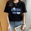 Camiseta de Manga Corta de Algodón Puro de Peso Pesado para Mujer, Estampado de Moda Nuevo de Verano, Camiseta Casual Holgada Versátil de Manga Media Simple de Nicho