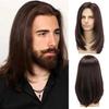 Peruca transfronteiriça nova europeia e americana para homens, cabelo longo liso castanho, fibra química, touca, mechas castanhas, vendas diretas da fábrica