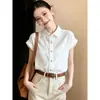 Camisa Blanca de Manga Corta con Cuello Polo para Mujer Verano 2026 Nuevo Estilo Francés Chic y Elegante Top para Dama