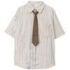 Traje estilo universitario para mujer, camisa de rayas salada o dulce para mujer, top de verano retro de manga corta, conjunto de dos piezas de falda plisada