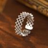 Sob Banyan Tree S925 Prata Estilo Coreano Estilo Lace Grid Anel Feminino Textura Elegante Rosto Largo Abertura Nicho Anel Jóias de Prata