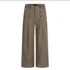 Pantalones Retro Americanos Transfronterizos para Mujer, Nuevo Estilo Callejero Otoño e Invierno, Estilo Relajado Bf Perezoso, Pantalones Casuales de Traje con Botones y Pliegues