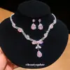 Conjunto de Joyería de Collar con Colgante de Gota de Agua y Pendientes de Circonita con Pedrería Europea y Americana Moda Versátil Temperamento Accesorios de Banquete Venta al por Mayor