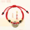 Pulseras de Cuerda Roja de Varios Años Zodiacales, Pulseras Trenzadas de Ocho Hilos con Nudo de Diamante, Joyería de Mano Semi-Terminada Tejida a Mano, Regalos