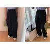 [em estoque] Calças de Perna Reta Calças Largas Femininas Verão Estilo Coreano Cintura Dupla Cadarço Calças Casuais Pretas