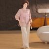 Roupas de Mãe Estilo Chinês Novo Verão 2025 Novo Estilo Camisa Nobre Fashionável Feminina Larga Terno de Verão Estilo Nacional para Mulheres de Meia-Idade