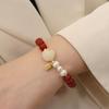 Pulsera de ágata roja natural de 8 mm para mujer, pulsera de calcedonia con colgante de flor Bodhi y perla, pulsera retro de estilo chino