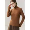 Nuevo suéter de cachemir 100% puro para otoño e invierno con bordes enrollados, cuello alto superpuesto, corte ajustado, versátil, cálido y versátil top de punto básico