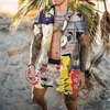 Europeu e Americano Transfronteiriço Havaí Novo Terno Masculino Amazon Manga Curta Cor Sólida Praia Masculino Conjunto de Duas Peças Camisa