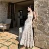 Vestido Largo de Playa Vacacional Adelgazante de Cintura Francesa Verano 2025 Diseño de Cuello Vestido Estilo Grande Vestido Elegante Ajustado