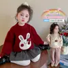 Suéter de Pelúcia de Coelho Estilo Coreano para Meninas Outono/Inverno 2026 Novo Estilo Moda Infantil Tricô Estiloso para Meninas