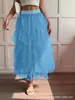 Falda de Malla Elástica de Cintura Alta, Falda Irregular de Capas tipo Pastel, Falda Larga Fluida Estilo Hada de Longitud Media