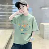 Camiseta de Manga Corta de Verano para Niños, Estilo Coreano Holgado Dopamina Niños Manga Media Marca de Moda Estampada Camiseta de Verano para Niños