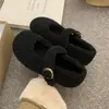 Zapatos Mary Jane grises peludos para mujer, nuevos zapatos de lana de estilo coreano para invierno, zapatos de algodón cálido de felpa de suela plana para mujer