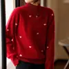 2025 Novo Outono e Inverno Gola Alta Meia Tricô Todo Lã Tricô Feminino Solto Versátil Elegante Jaqueta Top Coração