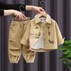 Roupa de outono para meninos, conjunto para a temporada 8, novo estilo coreano infantil, bonito, para bebê, primavera e outono, estilo ocidental, veludo cotelê, conjunto de duas peças, moda