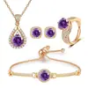 Conjunto de Joias de Quatro Peças Exquisito Banhado a Ouro Cor Dourado Champanhe, Anel, Brincos, Colar, Pulseira, Vendido Quente Transfronteiriço Transmitido ao Vivo no Tiktok