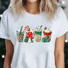 Camiseta con Estampado de Muñeco de Nieve y Árbol de Navidad 4 Tazas de Café, Manga Corta Cuello Redondo