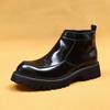 Botas Masculinas de Outono em Couro Genuíno com Solado Grosso e Acabamento Brilhante, Zíper Lateral, Sapatos Chelsea de Cano Alto para Negócios, Aumento de Altura