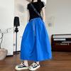 Saia Taslan Estilo Japonês Feminina Verão Fina Drapeada Modeladora Saia A-Line Guarda-Chuva Comprimento Médio Solta Saia Costurada