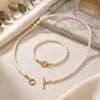 Estilo Lujo Ligero Collar Pulsera de Perlas de Agua Dulce Natural Acero Inoxidable Chapado en Oro Cierre OT Elegante Set de Joyería para Mujer