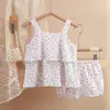Conjunto de Falda con Tirantes Florales para Bebé Niña Primavera y Verano Algodón Doble Capa Gasa Transpirable Lindo Niña Hogar Conjunto de Dos Piezas