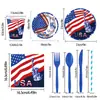 Amazon Bandera Americana Día de la Independencia Suministros para Fiesta Platos de Papel Servilletas Vasos de Papel Set de Vajilla para Fiesta Festiva En Stock