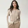 Cárdigan de punto fino de 18 puntadas 100% lana pura Yangzi para mujer, suéter fino de moda casual con cuello redondo bajo, prenda exterior de punto