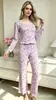 Novedades transfronterizas europeas y americanas de Amazon y Shein: elegante y con estilo estampado floral retro estilo francés manga larga pantalón largo