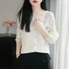 Nuevo cárdigan de punto de lana fina de cuello redondo para primavera y verano, chaqueta superior de manga larga con bloques de color estilo coreano, con estampado de perro salchicha simple, para mujer
