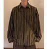 Primavera e Outono Novo Estilo Hong Kong Retro Contraste Cor Manga Longa Listrada Camisa Masculina e Feminina Casual Solto Design Sense Nicho Camisa Trendy
