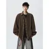 Sudadera cárdigan de retazos a cuadros estilo americano de dos piezas falsas para hombre, chaqueta camisa suelta y casual para otoño