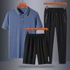 Camisa polo com lapela de seda gelada, camiseta de manga curta, conjunto esportivo, novo 2024, manga curta, terno de negócios para homens de meia-idade