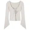 Atacado Outono Inverno Alta Elasticidade Doce Picante Menina Gola Quadrada Manga Longa Camiseta Feminina Pura Desejo Slim Fit Curto Design Moderno Top