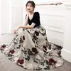 Vestido de Noche Negro Nuevo Vestido Casual Estampado Retro para Mujer Vestido Elegante para Banquetes Estilo Largo