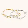 Pulsera Cruzada Europea y Americana Estilo Ins de Perlas de Imitación para Mujer Acero Inoxidable Chapado en Oro de 18K Moda Elegante Retro Personalizada Joyería de Mano