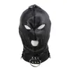 Adulto Sexo Masculino SM Cubierta Negra Cabeza de Emperador Coqueteo y Provocación Sexo Reina Headgear con Anillo de Hierro Lazo de Vínculo de Pareja