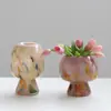 Jarrón Alto Redondo de Vidrio Multicolor Vintage para Habitaciones Modelo de Hotel, Adecuado para Flores Secas y Flores Frescas, Pie de Decoración Suave Retro de Lujo Ligero
