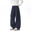 Pantalones casuales holgados para hombre de color gris oscuro, pantalones deportivos rectos de moda, diseño plisado, adecuados para otoño, estilo de pierna ancha de peso pesado, para adolescentes
