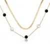 Collar Cruz Negro Verde Zirconia de Alta Gama para Mujer Cadena de Clavícula Geométrica Redonda Puntos Corazón Temperamento en Capas