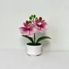 Novo Estilo Flor Artificial Fresca Orquídea Phalaenopsis Planta em Vaso com 2 Flores em um Vaso de Três Pernas para Decoração de Jardim e Peitoril de Janela, Bonsai Artificial para Casa