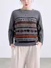 Ropa de mujer para principios de otoño: Blusas de diseñador con estampados únicos, cuello redondo, mangas murciélago, corte holgado, adelgazante, Camiseta de manga larga Issey Miyake