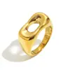 Moda Europea y Americana Elegante Nicho Gama Alta Joyería para Manos Acero Inoxidable Chapado en Oro de 18K Creativo Hueco Anillo Largo de Pan Mujer Elegante