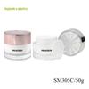Frasco de creme cosmético simples de 50g, tampa de ouro rosa, redondo, parede grossa, acrílico, atacado
